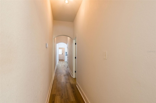 hallway with dark hardwood / wood-style floors