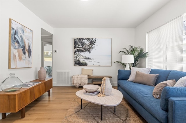 living room with light hardwood / wood-style floors