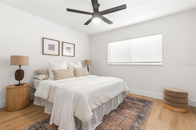 bedroom with ceiling fan and wood-type flooring