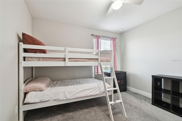 bedroom featuring carpet flooring and ceiling fan