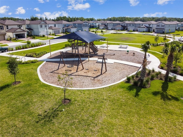 view of jungle gym featuring a yard