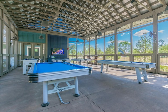 recreation room with pool table and concrete floors