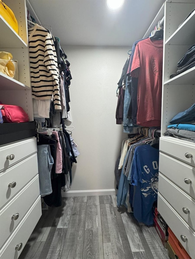 spacious closet with dark wood-type flooring