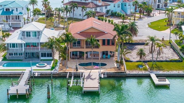 bird's eye view featuring a water view