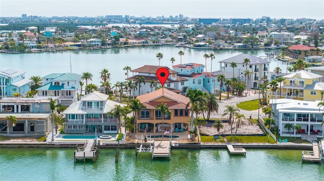 aerial view with a water view