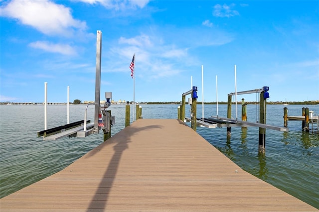 view of dock with a water view