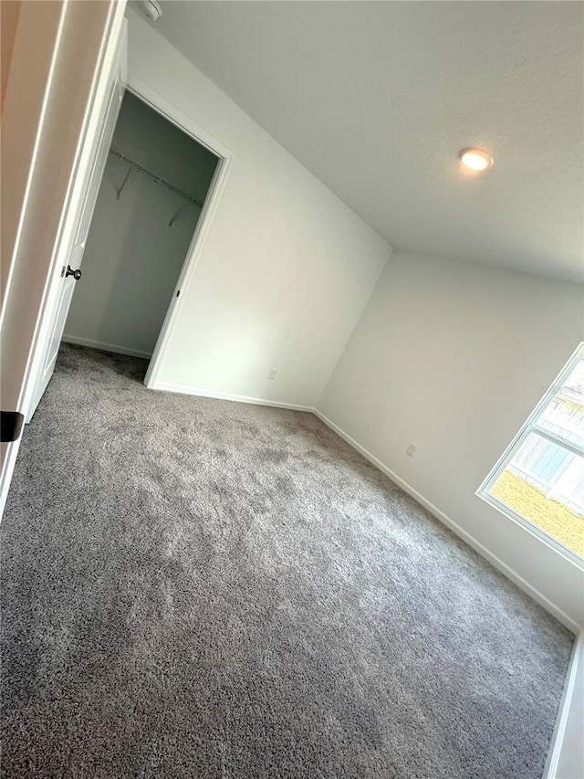 additional living space with lofted ceiling and carpet floors