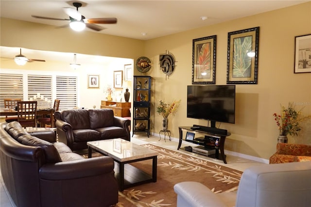 living room with ceiling fan