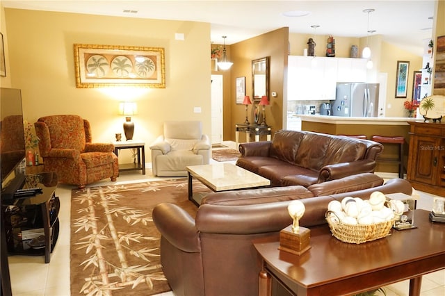 living room featuring light tile patterned flooring