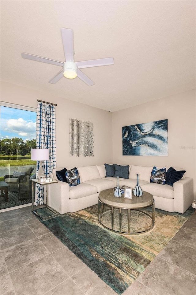 living room with ceiling fan