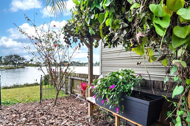 view of yard with a water view