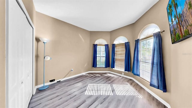 unfurnished room with wood-type flooring