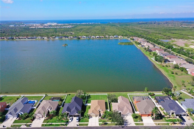 aerial view with a water view