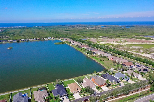 bird's eye view featuring a water view