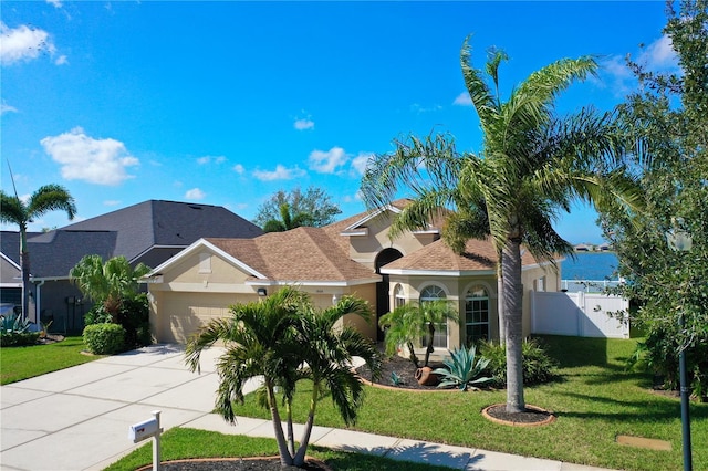 view of front facade featuring a garage and a front lawn