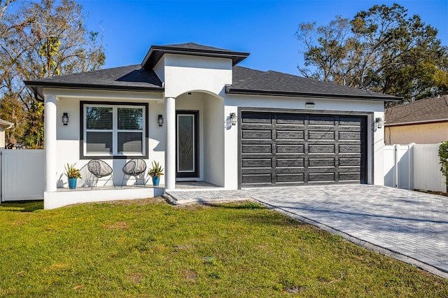 view of front of home with a garage and a front yard