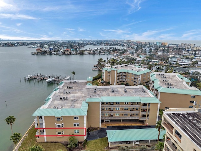 aerial view with a water view and a city view