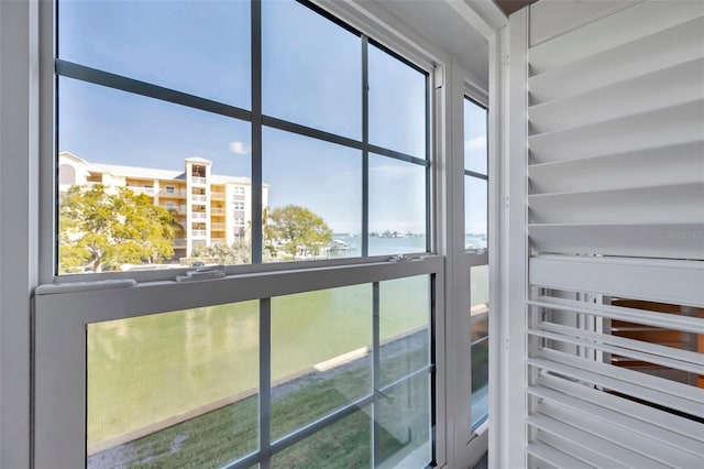 room details featuring a water view