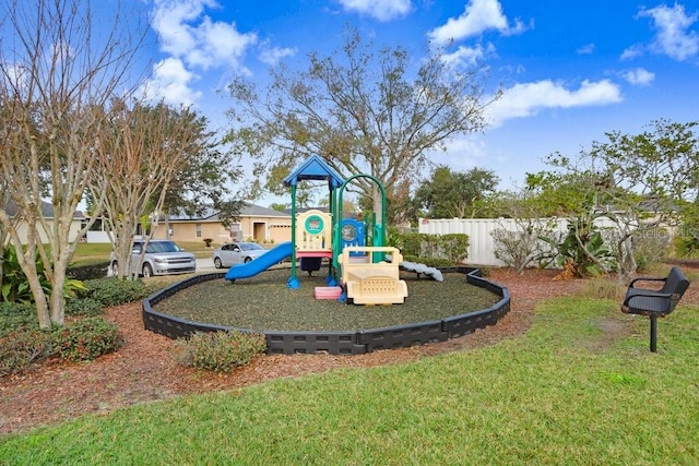 view of jungle gym with a yard