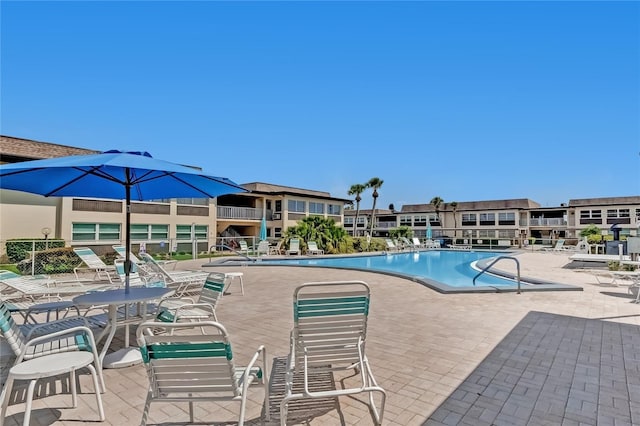 view of swimming pool with a patio