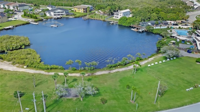 bird's eye view featuring a water view