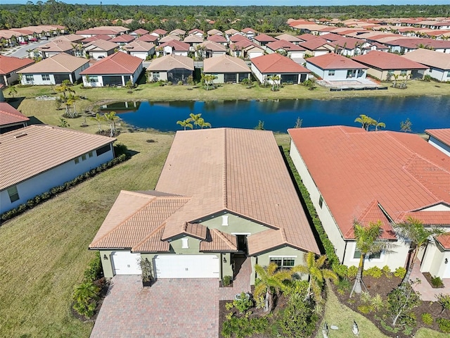 aerial view with a water view