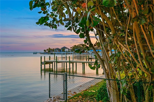 view of dock featuring a water view