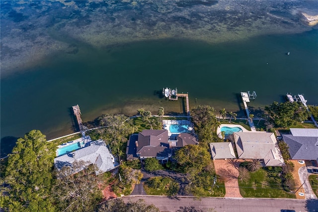 bird's eye view featuring a water view