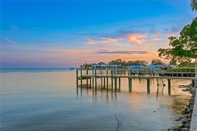 view of dock with a water view