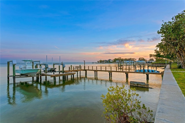 dock area with a water view