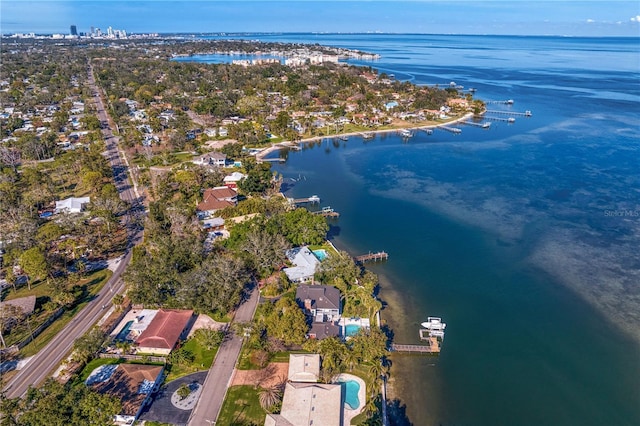 aerial view featuring a water view