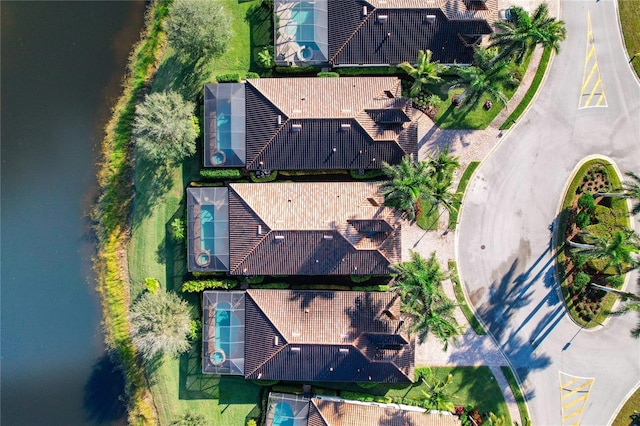 bird's eye view featuring a water view