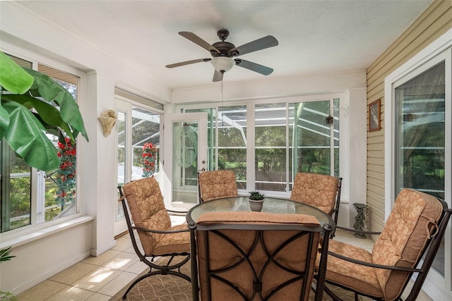 sunroom with ceiling fan and a wealth of natural light