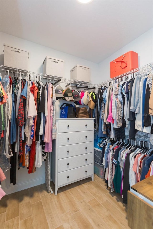 spacious closet with light hardwood / wood-style flooring