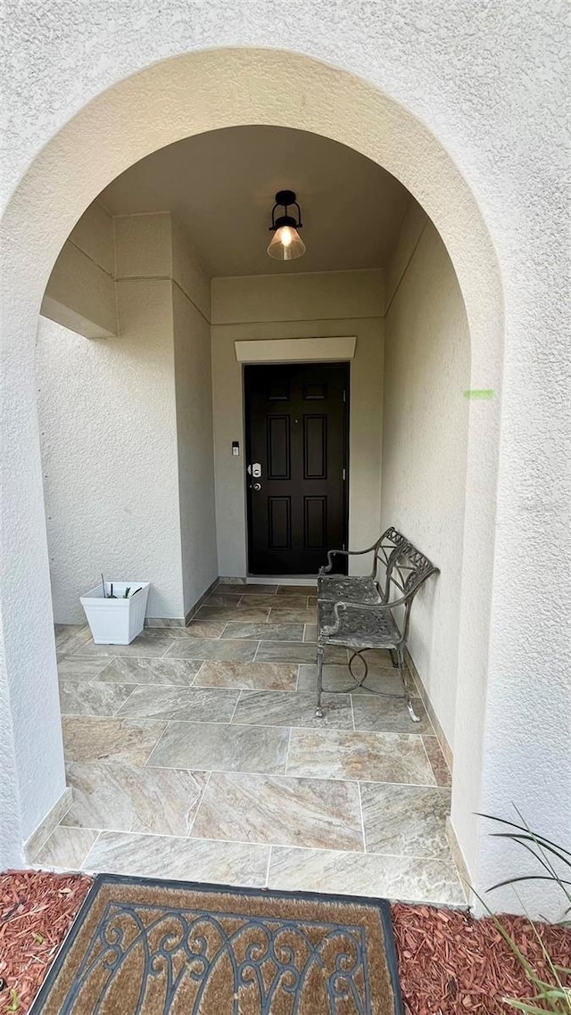 10854 Sage Canyon Dr, Riverview, FL 33578 - property entrance with stucco siding