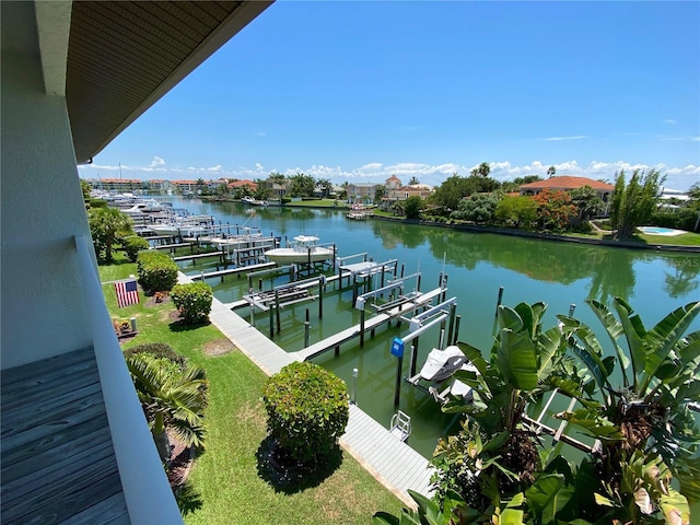 dock area with a water view