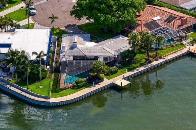 bird's eye view featuring a water view