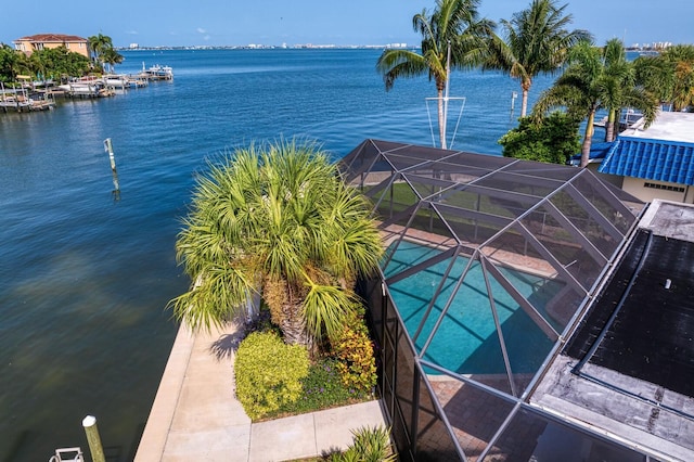 aerial view featuring a water view