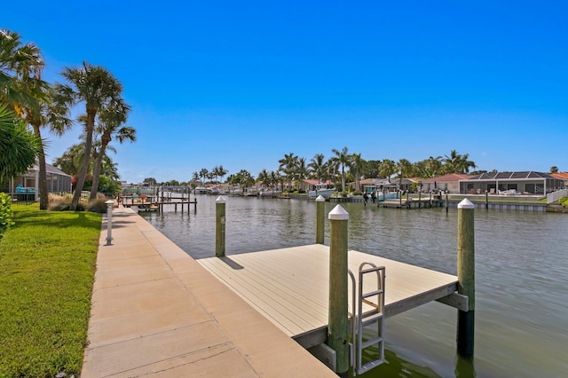 dock area with a water view