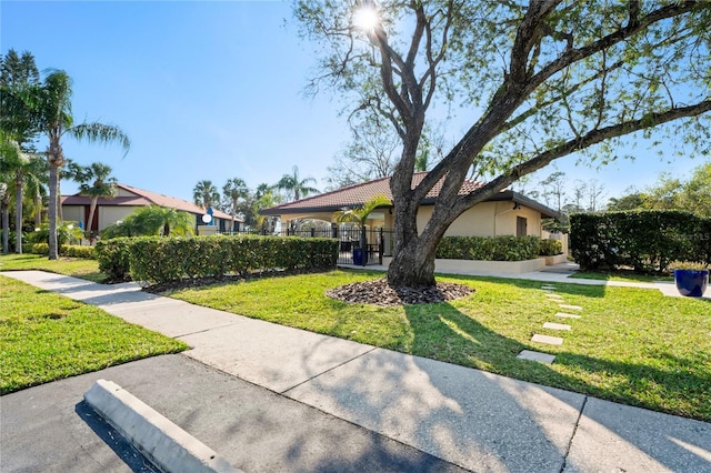 view of front of home with a front lawn