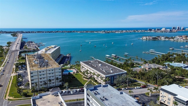 drone / aerial view featuring a water view