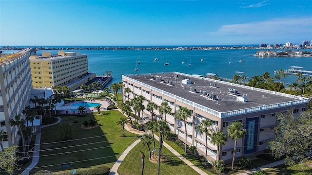 bird's eye view featuring a water view