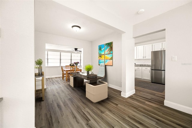 interior space with dark hardwood / wood-style flooring