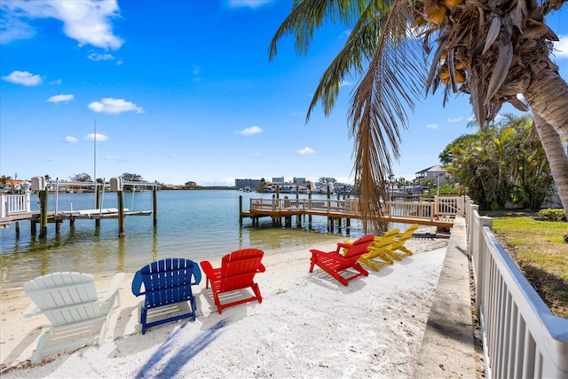 dock area with a water view