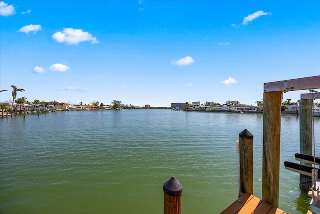 dock area with a water view