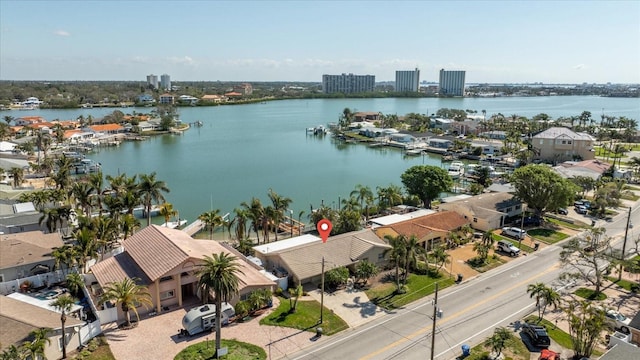 bird's eye view featuring a water view