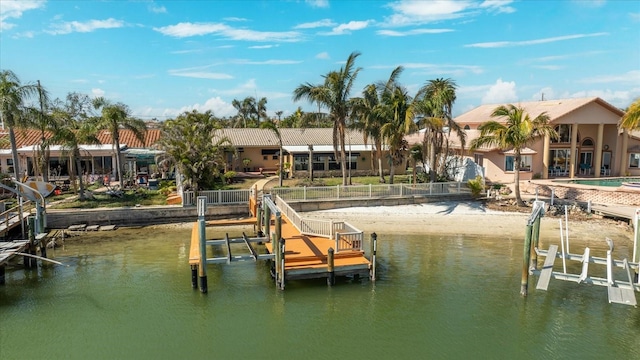 dock area with a water view