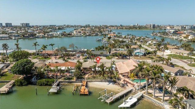 aerial view featuring a water view