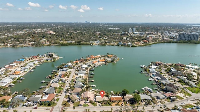 bird's eye view featuring a water view