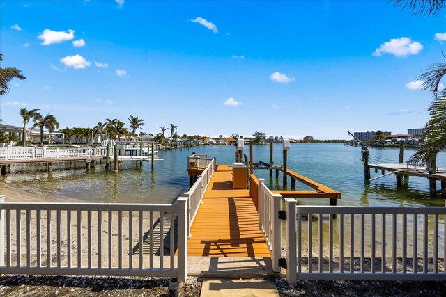 dock area with a water view